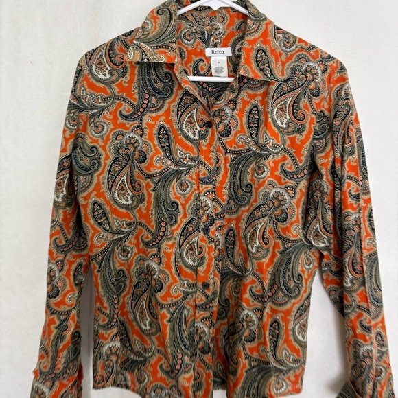 5/$25 Liz & co medium parsley collared button up shirt 124 - Picture 3 of 5